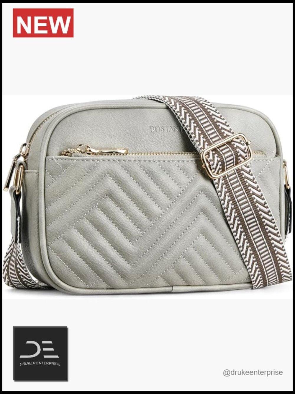 Quilted Vegan Leather Crossbody Bag with Wide Guitar Strap